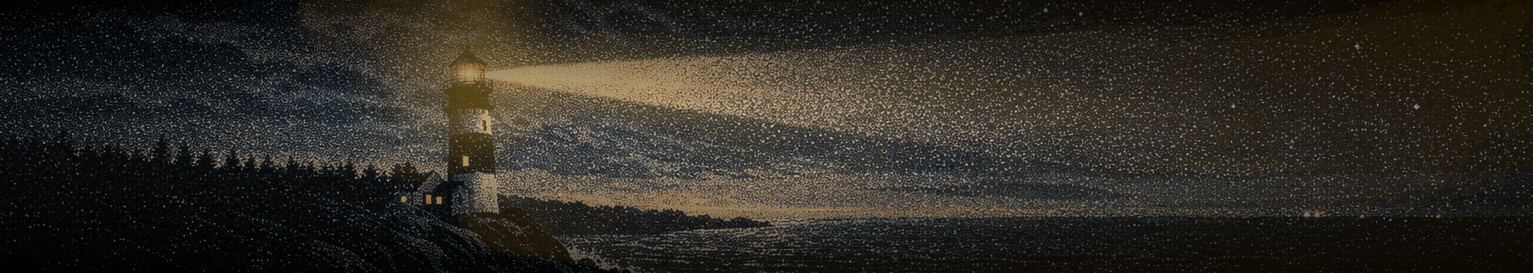 Lighthouse shining in the night across the sea.