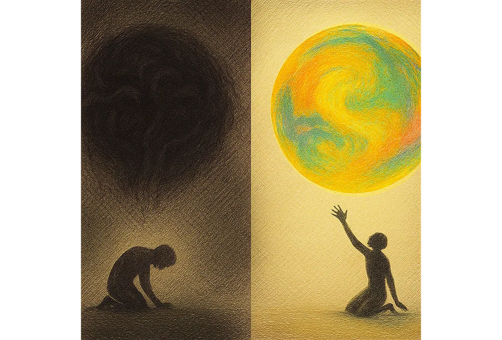 The withered self (left) where you become squashed under the weight of somthing vast.