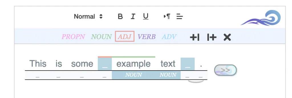 The Poiesis Studio interface with words selected for regeneration